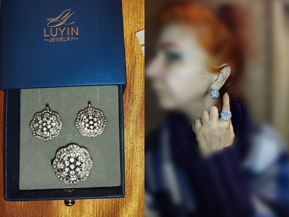 Позолота 14 карат белая/желтая, ювелирная бижутерия серьгии кольцо 18р