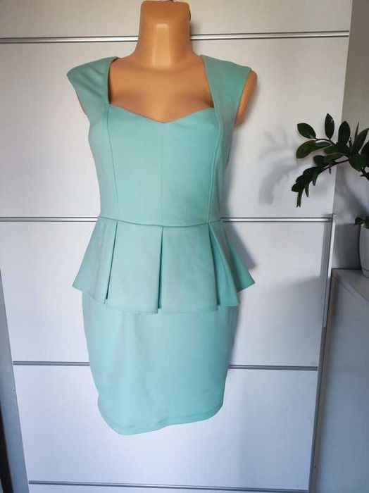 New Look r 40 miętowa sukienka z basinką wesele chrzciny komunia