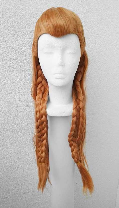 Aloy Horizon Genshin Impact ruda peruka z warkoczami cosplay wig