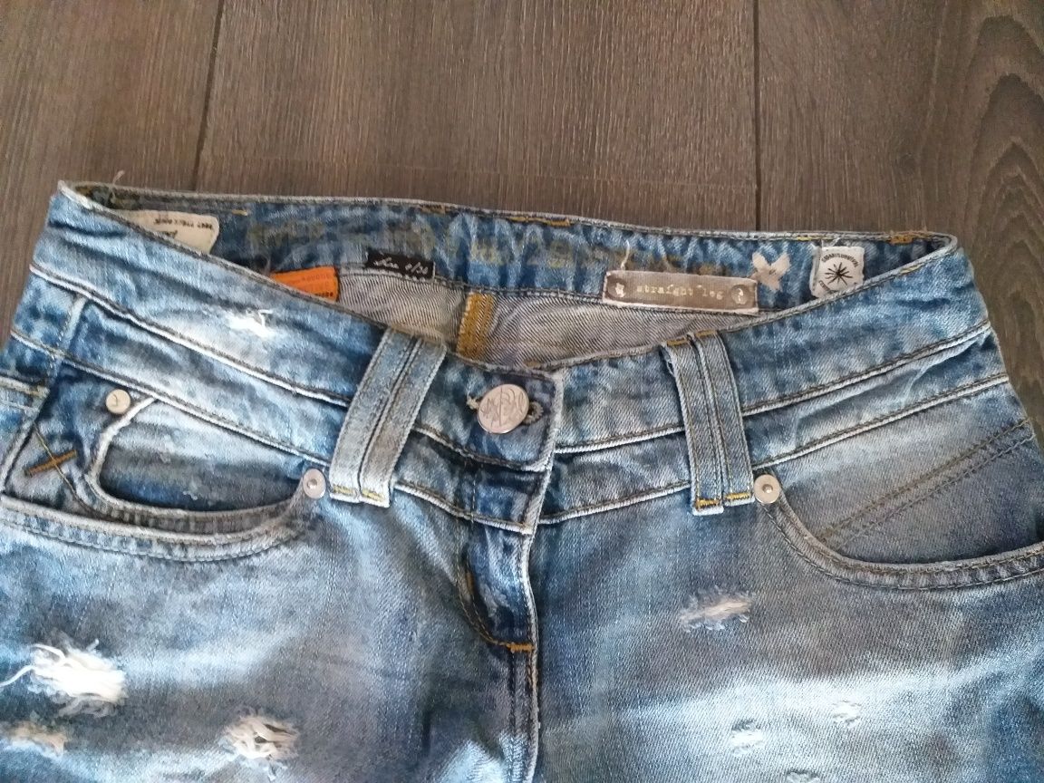 Spodnie River Island jeansy dżinsy przecierane dziury rozdarcia r.  S