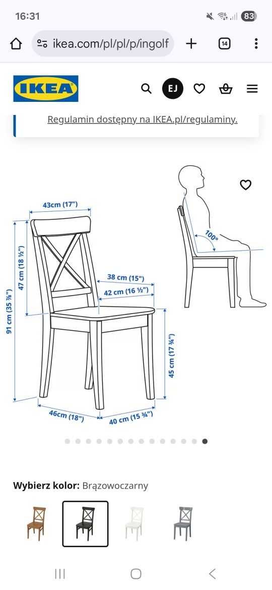 2 krzesła ikea ingolf czarny