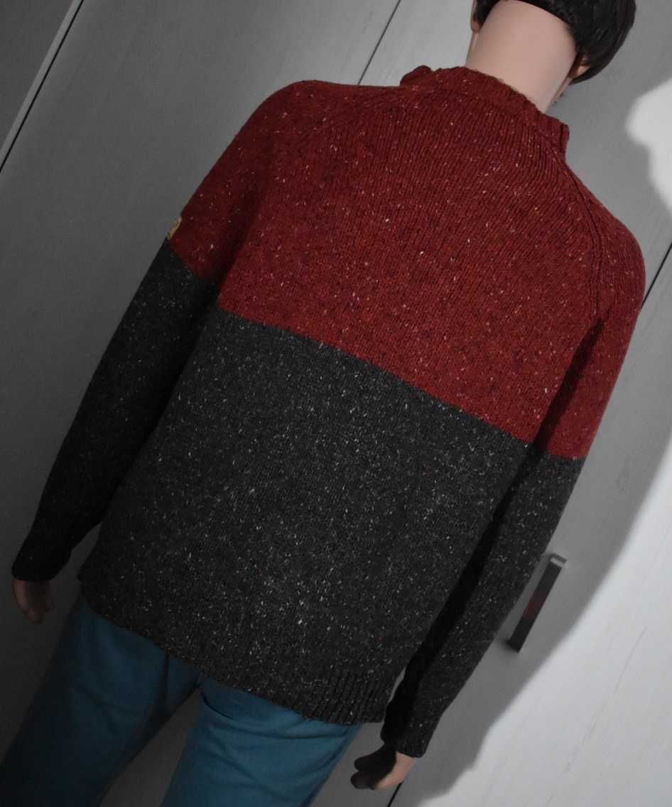 Sweter M L wełniany bordowy wełna 15% ciepły dzianinowy męski zimowy
