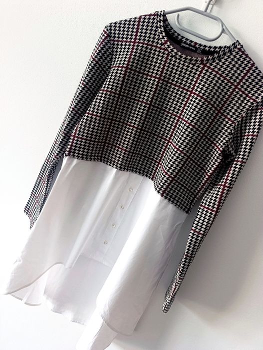 Bluzka damska, długi rękaw, krata, koszula, mix stylu, Stradivarius