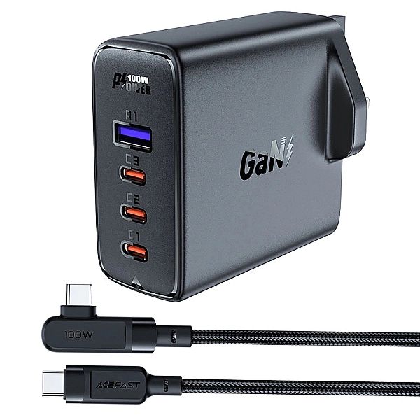 Szybka ładowarka GaN UK Acefast A40/100W PD 3x USB-C 1x USB-A - czarna