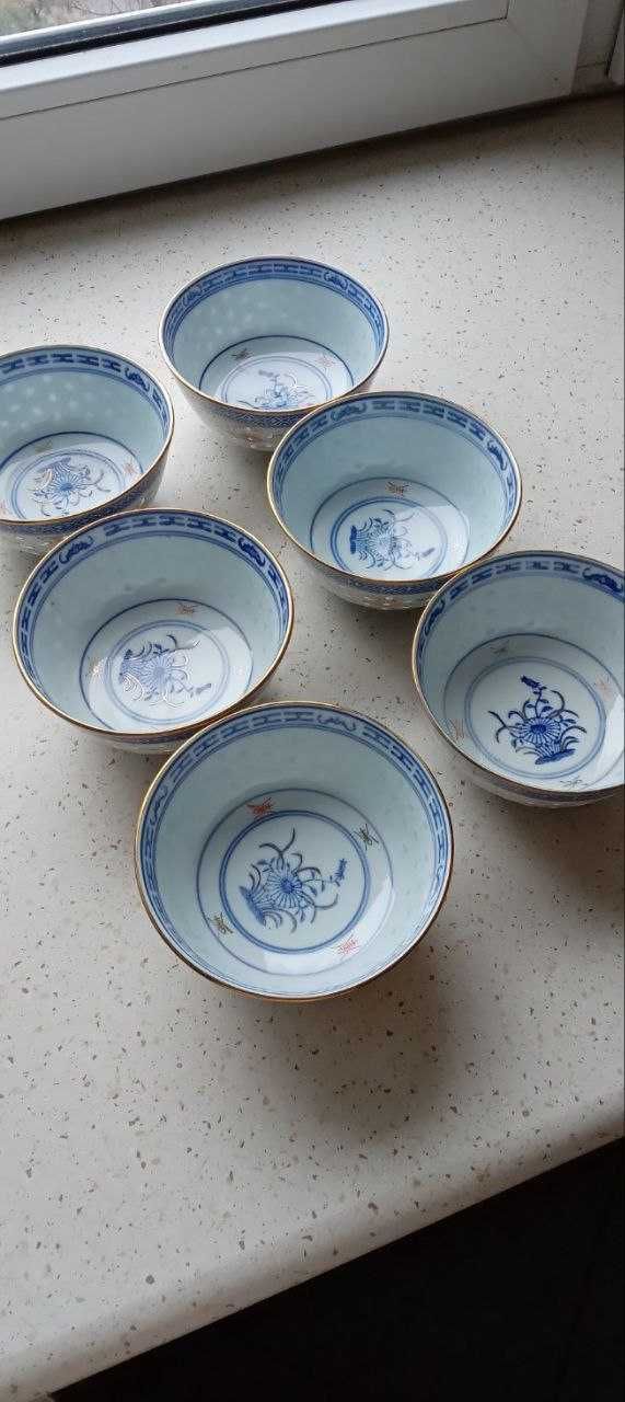 Miseczki porcelanowe ryżowe Chiny niebieskie 6 szt.