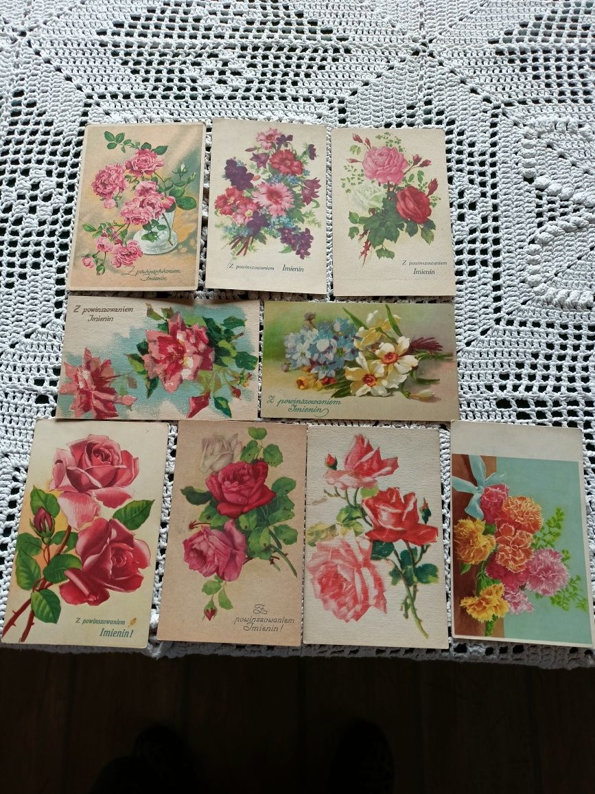 Stare pocztówki z kwiatami 9 szt