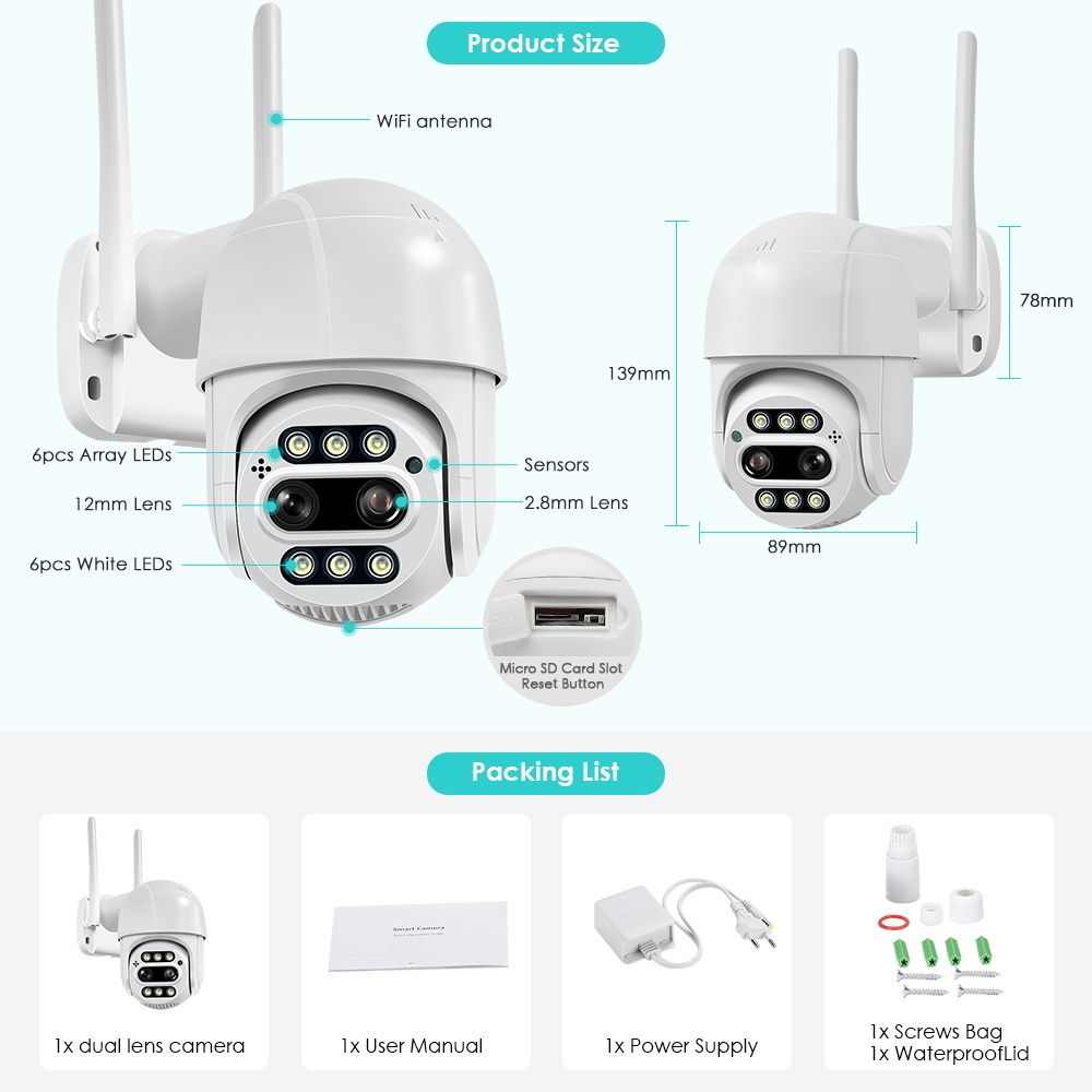 Уличная охранная поворотная WIFI камера Besder A8S 4MP Зум iCSee