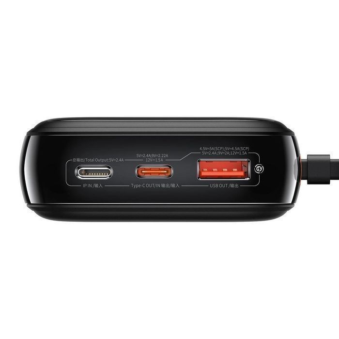 Baseus powerbank 20000mAh 20W QC/PD/SCP/FCP z kablem Lightning czarny