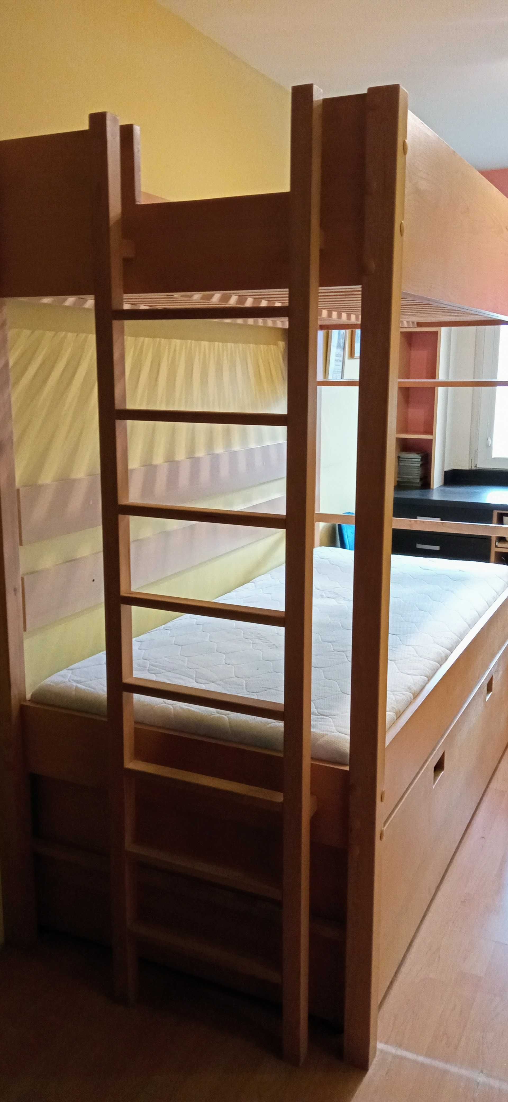 Łóżko Piętrowe - Jakość Drewno Lite Buk +3 x Materac + Wieszak + Dowóz
