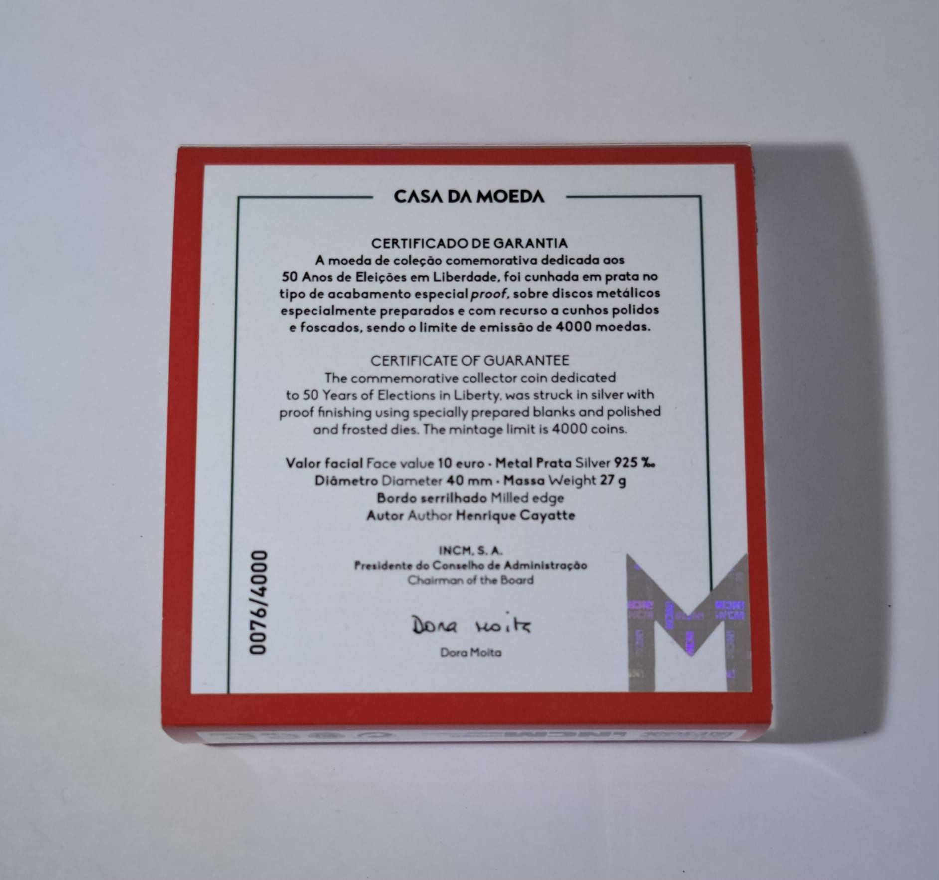 Moeda 10€ 50 anos de Eleições em liberdade Prata Proof