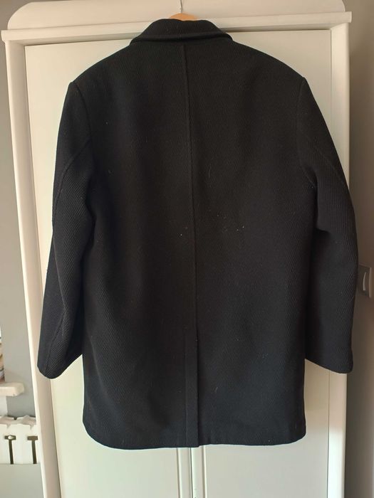 czarny jesienny zimowy elegancki welniany kaszmirowy płaszcz męski 38M