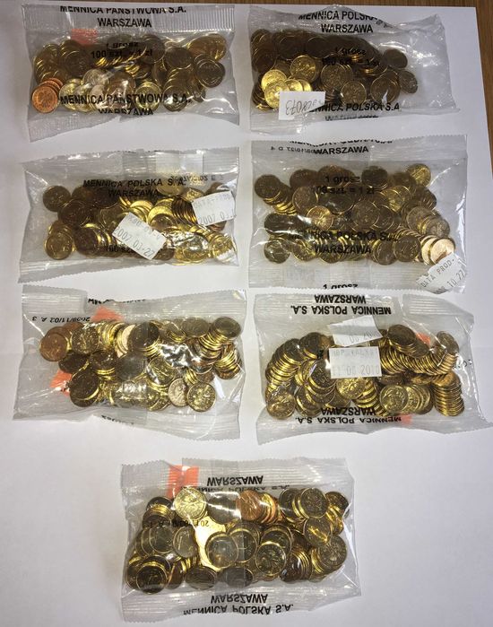 Woreczki Mennicze 1 GR - 7 sztuk roczniki 2005, 6, 7, 8, 9, 10, 11 !!!