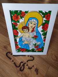 Prezent na komunię "Matka Boska z Dzieciątkiem Jezus" - na szkle A4