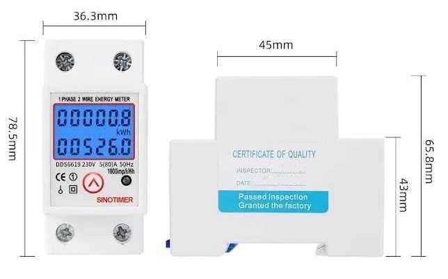 Многофункциональный однофазный счетчик Sinotimer на дин-рейку 220В 80А