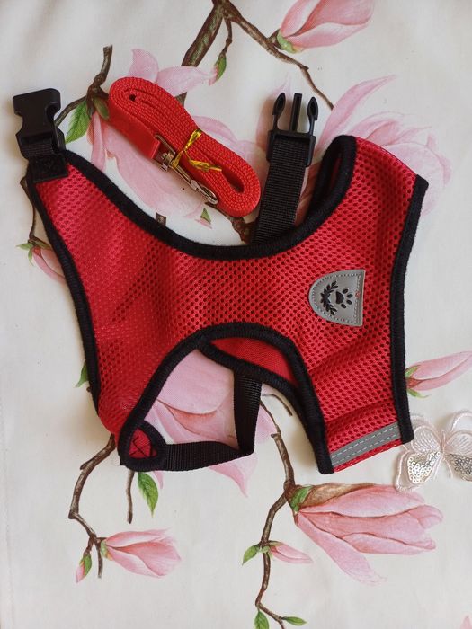 Czerwone, odblaskowe i regulowane szelki dla małego psa, rozmiar L