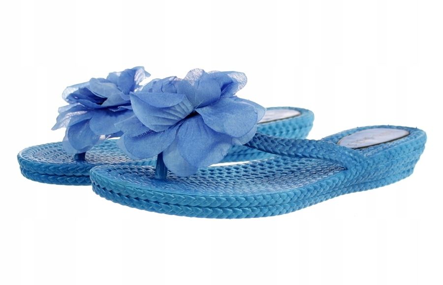 Rozmiar: 41 Klapki Japonki Niebieskie Meliski Kwiat 6078