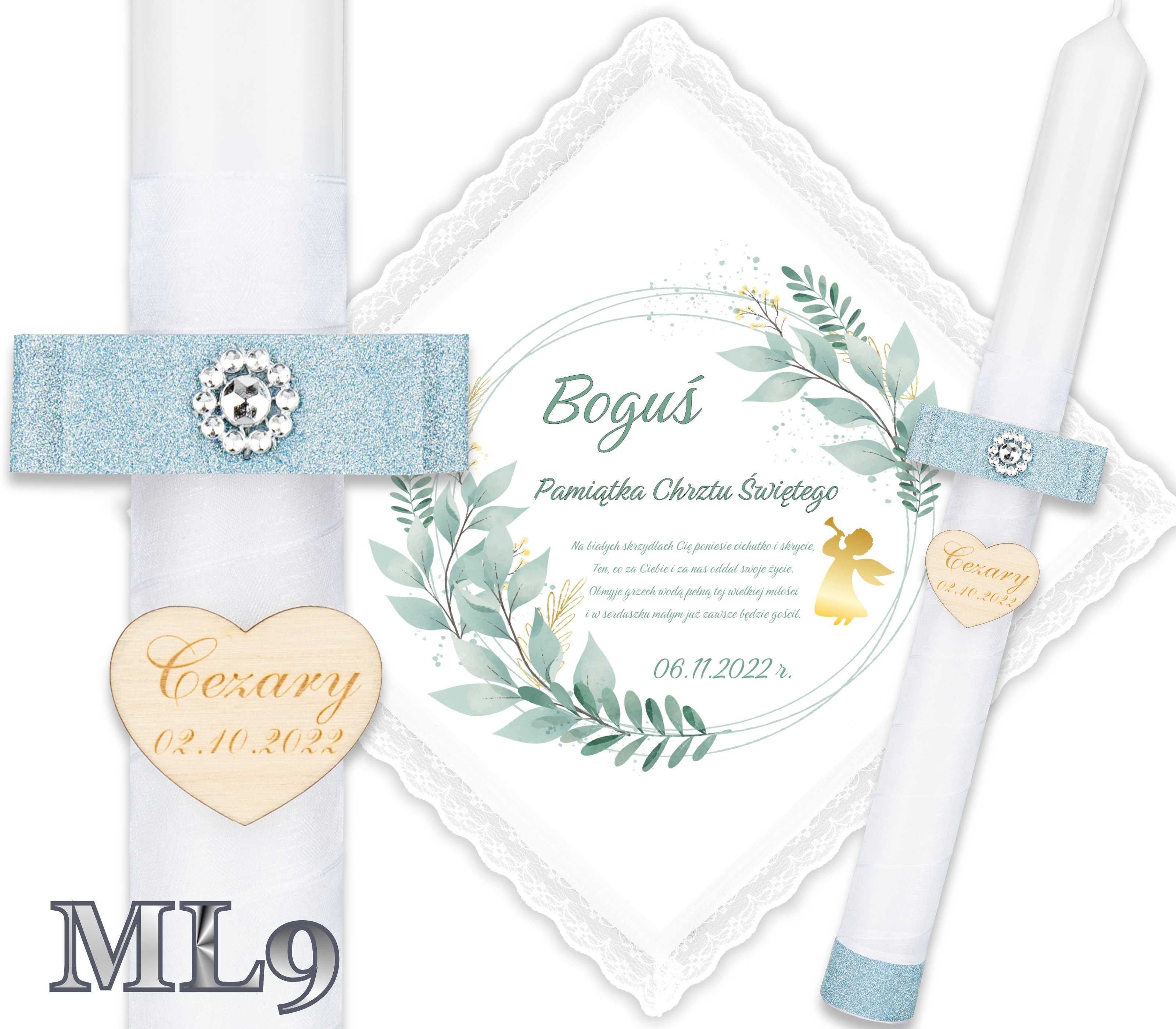 Szatka i Świeca do chrztu gromnica Glamour Chrzest Ametyst ML