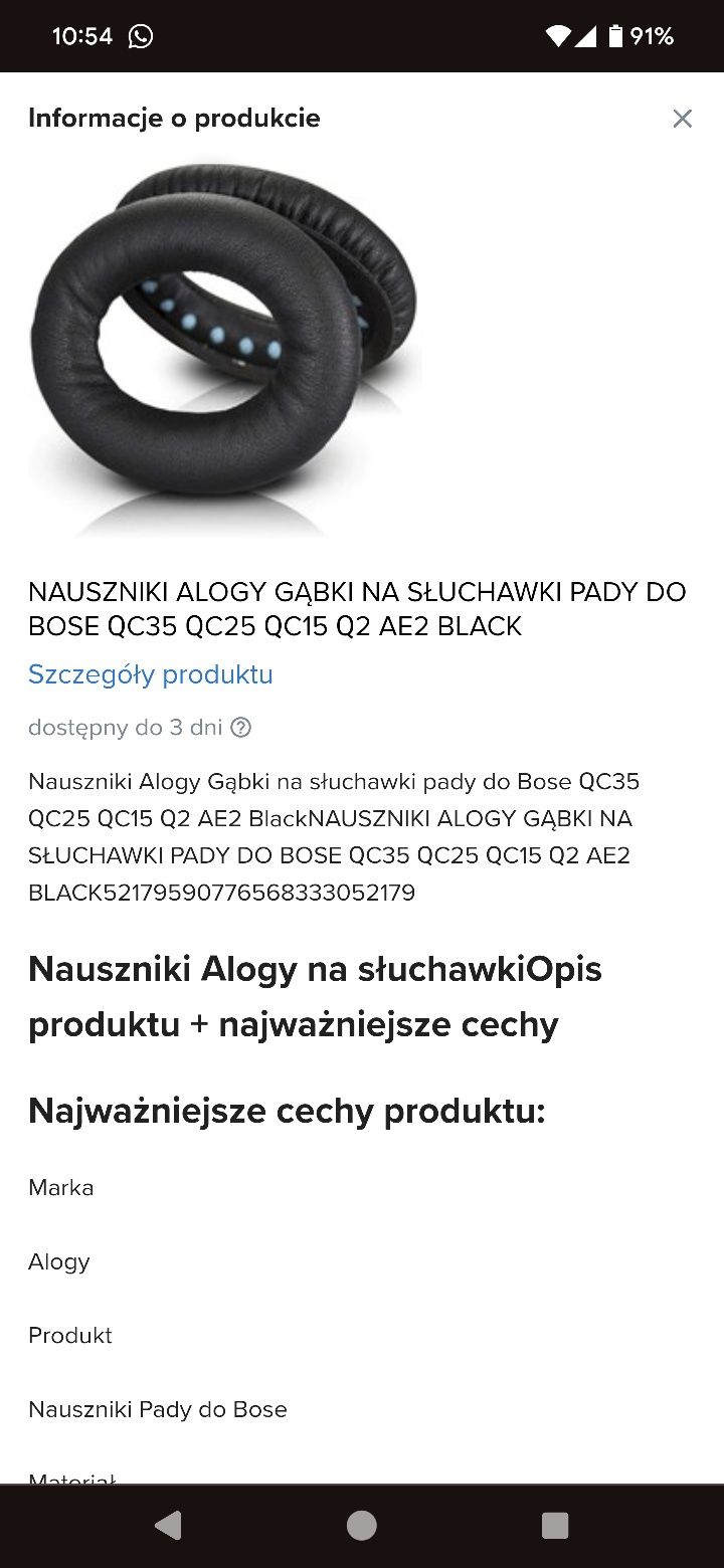 Pady do słuchawek, nauszniki Alogy