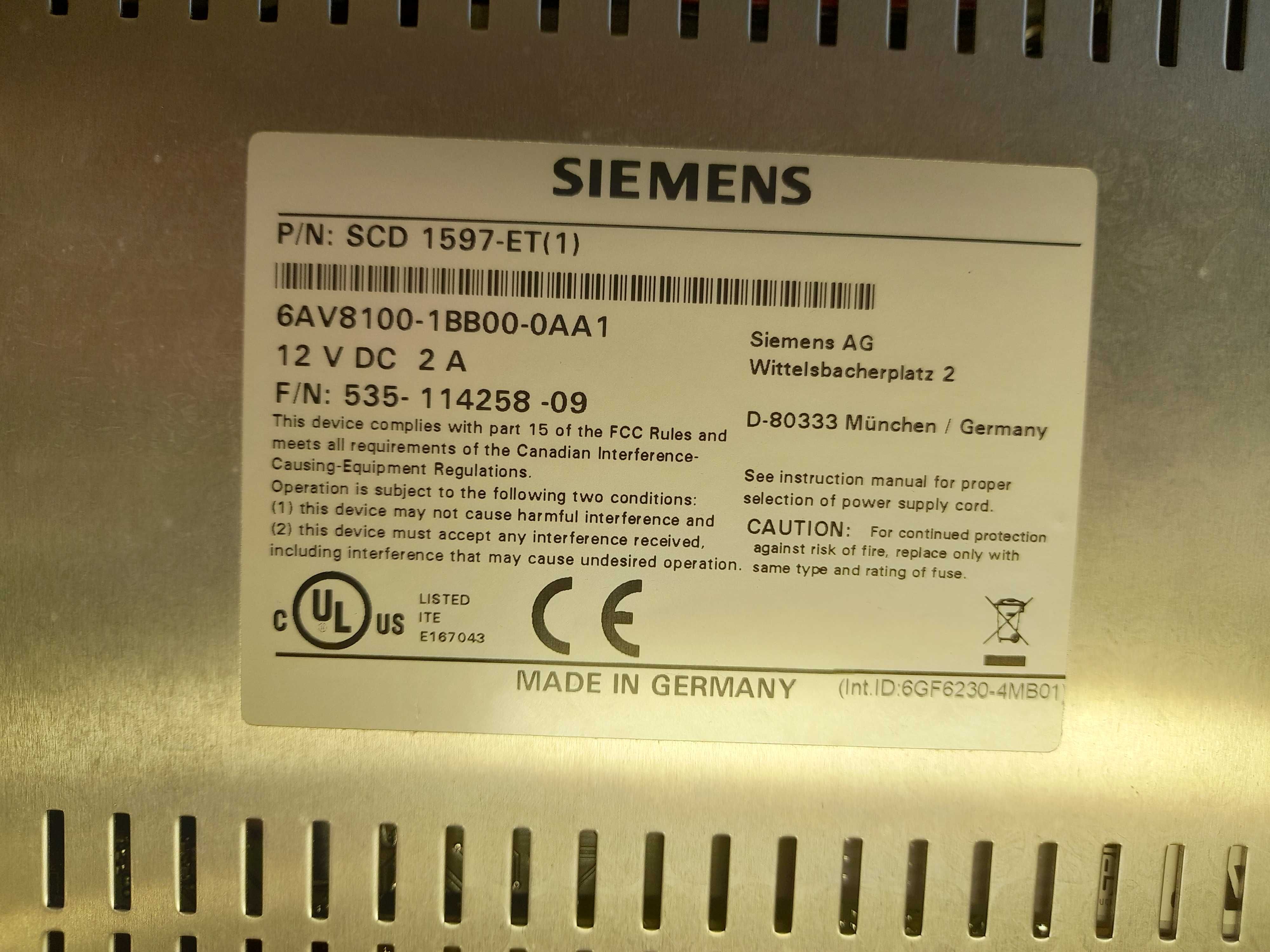 Siemens Monitor Painel Consola 6AV8100-1BB00-0AA1 SCD 1597 HMI Usado