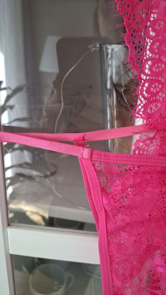 Różowe koronkowe body bielizna erotyczna S