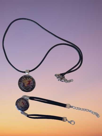 Conjunto de pulseira e colar com 2 anjos