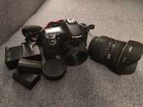 Aparat Canon 70D + Canon 50mm 1.8 + Sigma 10-20mm + trzy baterie
