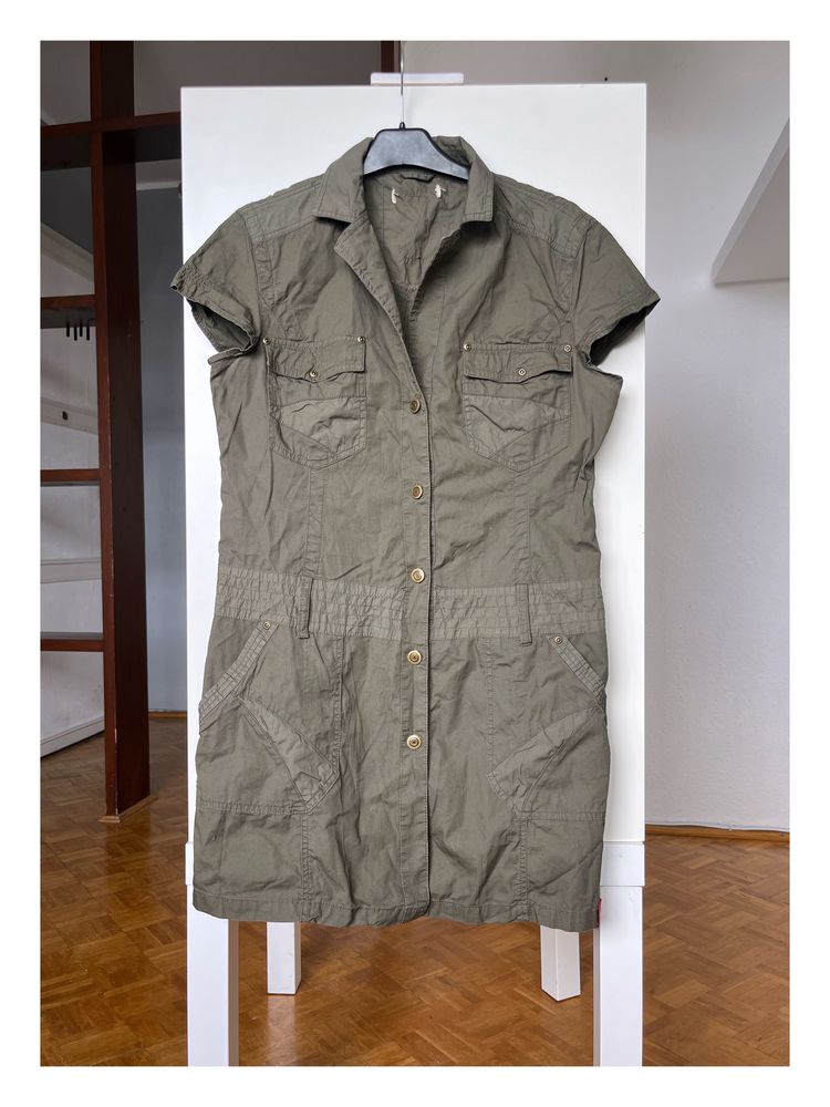 Esprit khaki sukienka militaria M 38 militarna grunge jeansowa