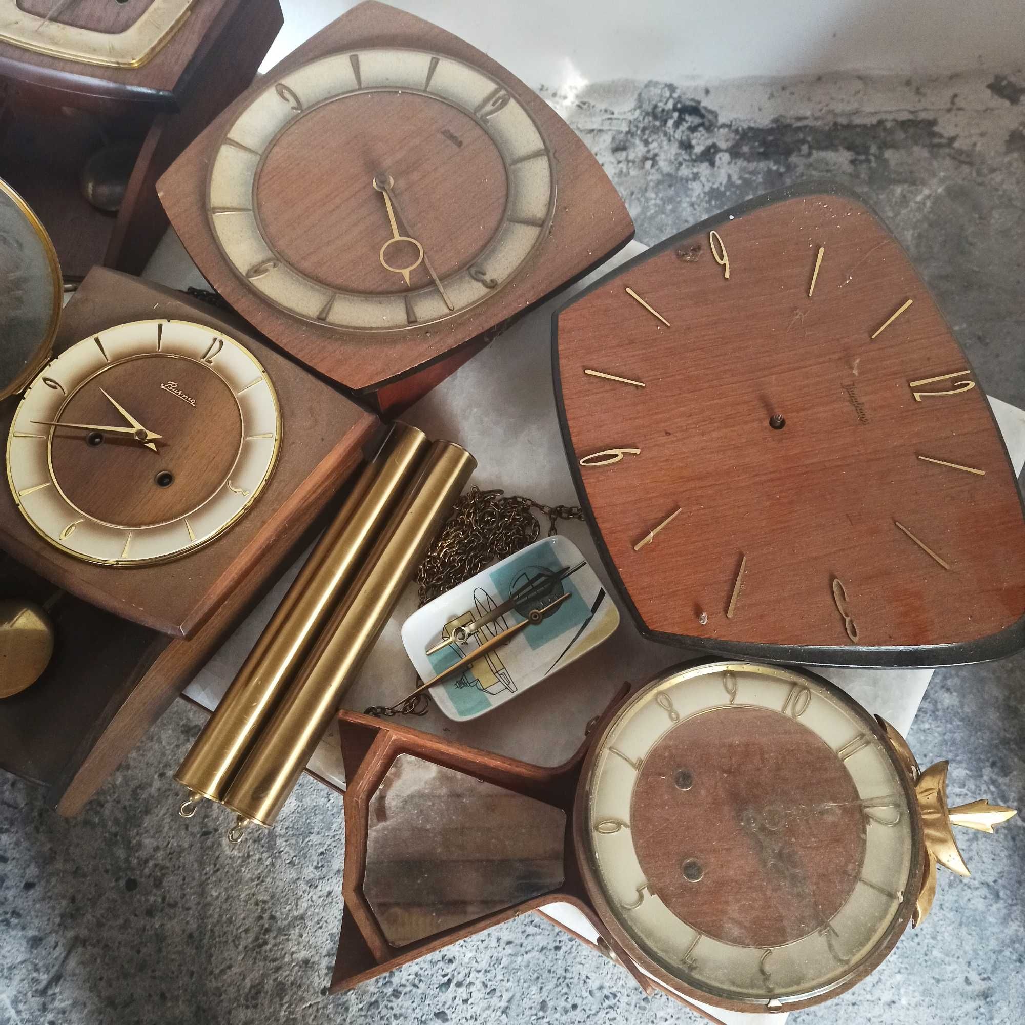 DUŻY ZBIÓR zegary ścienne teakowe vintage lata 60 70