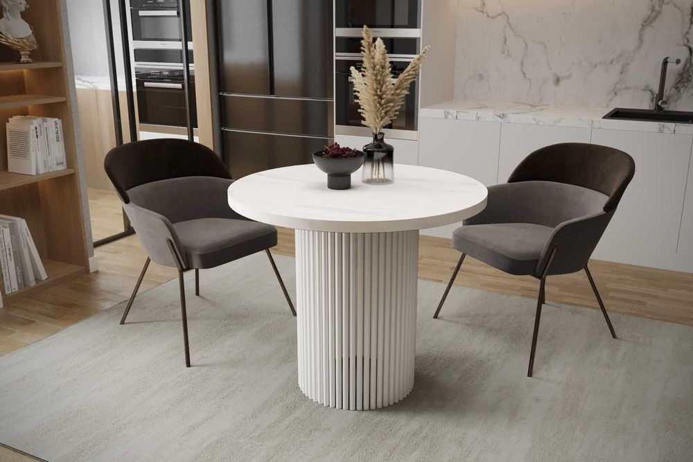 Nowoczesny okrągły stół do jadalni THOR fi90cm metalowa tuba walec
