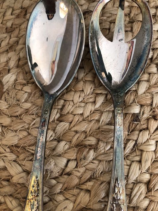 Hefra duże Sztuće posrebrzane komplet do salatki łyżki antyk