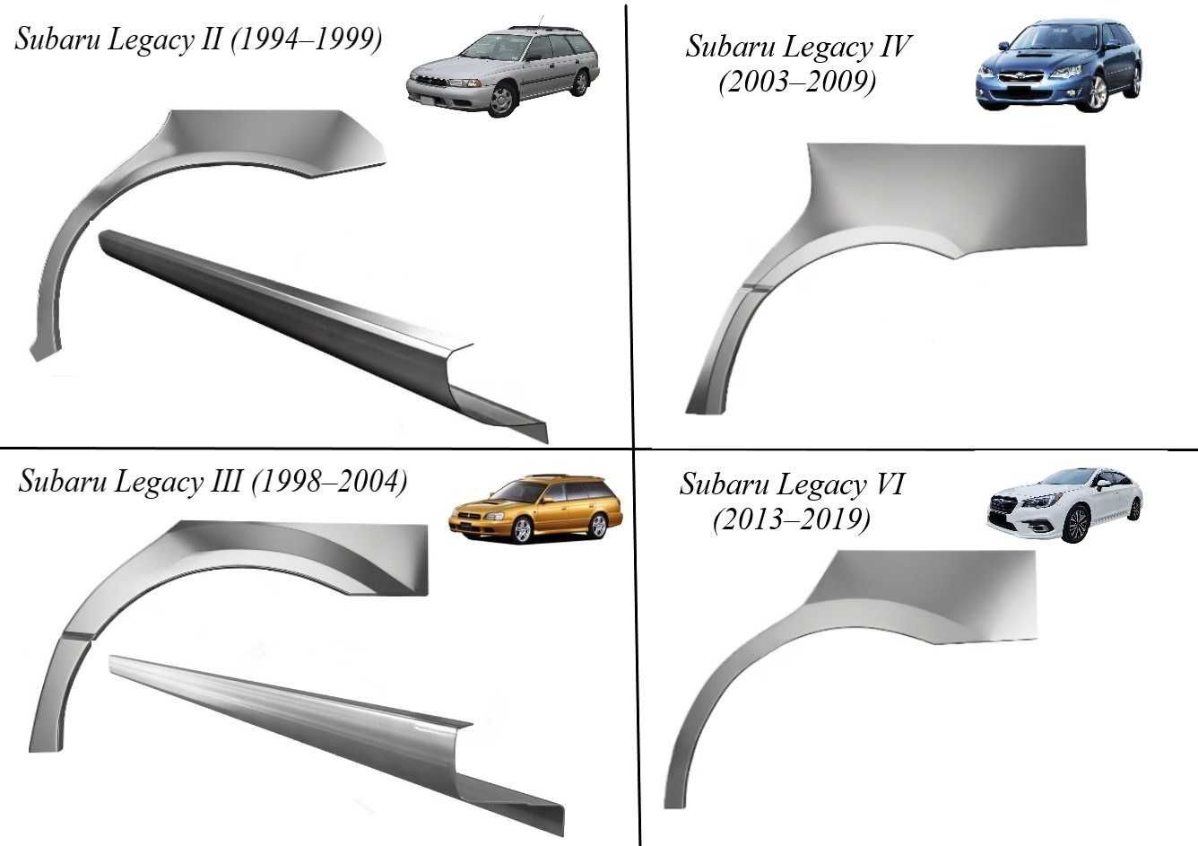 Пороги, арки Subaru Forester/Impreza/Legacy/інші (1984-т.ч.)