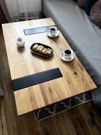 Stolik kawowy drewno lite dąb 110 x 65 cm plus stal