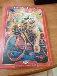 Puzzle Castorland 500 el. Kwiatowa przejażdżka kociaka, kot, kotek