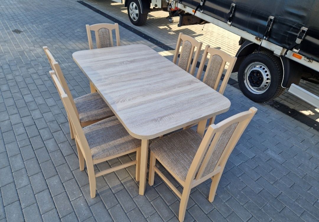 Nowe: Stół 80x140/180 + 6 krzeseł, sonoma + cappuccino,  od ręki