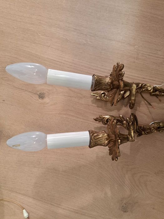 2 x Kinkiet mosiężny złoty liść akantu rocaille rokoko podstawa kwiat