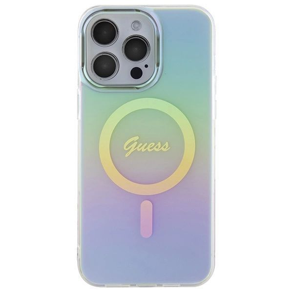 Etui Guess IML Iridescent MagSafe na iPhone 15 Pro - turkusowe
