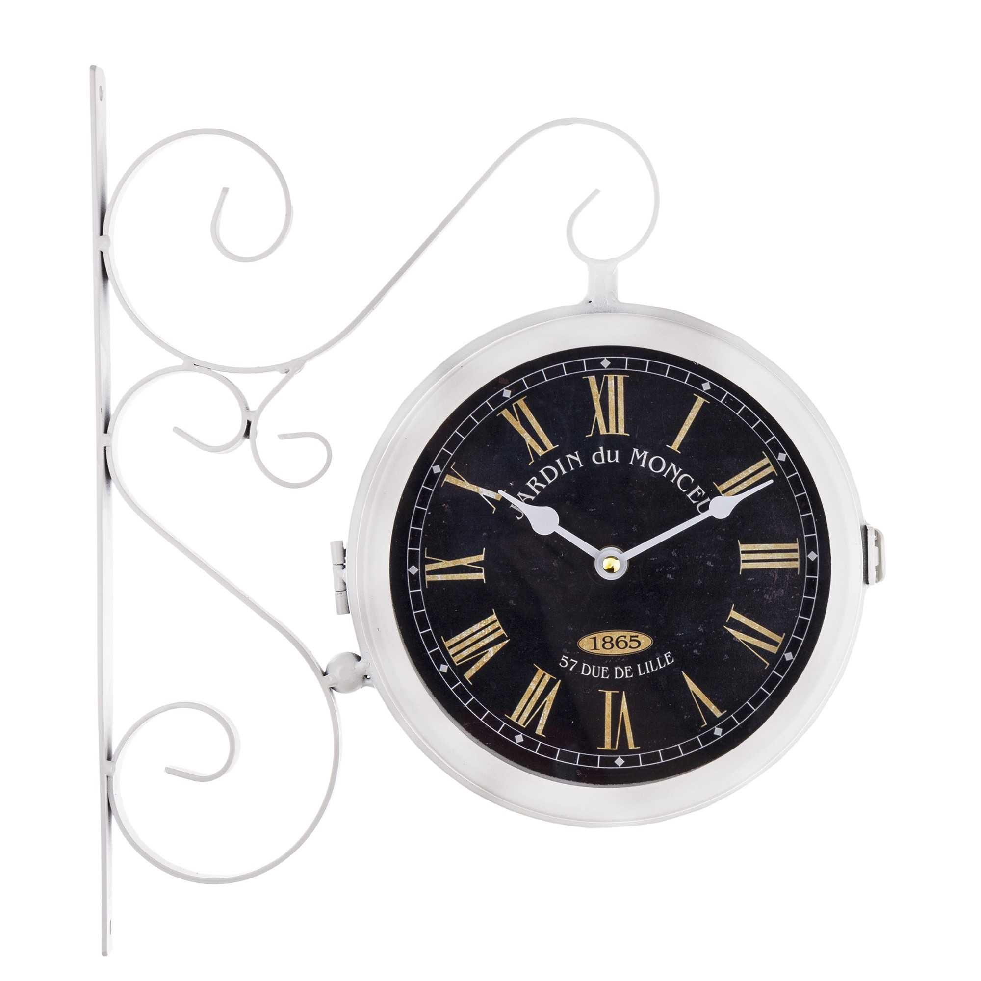 Zegar dworcowy dwustronny retro biało czarny 36x32