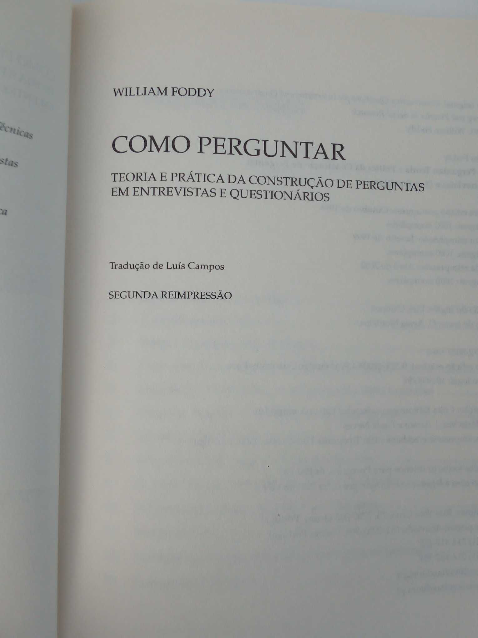 Livro "Como perguntar", de William Foddy, 2ª reimpressão, 2002