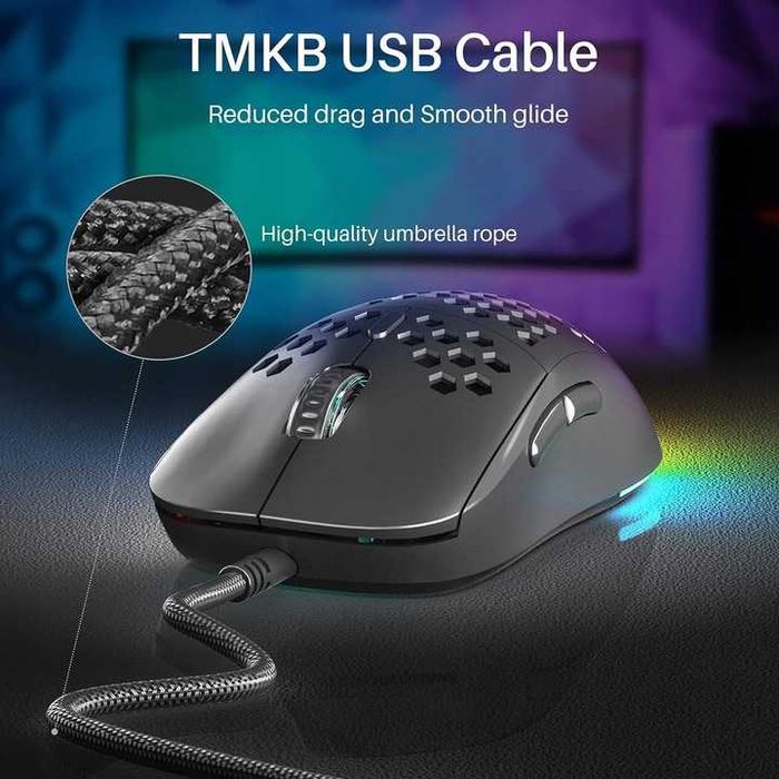 Mysz Gamingowa do Gier Podświetlana RGB Przewodowa TMKB M1 12800 DPI