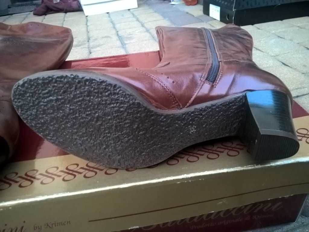 NOWE Buty-Kozaki OFICERKI Damskie38 Natural skóra100% BRĄZ I-Klasa Gw6