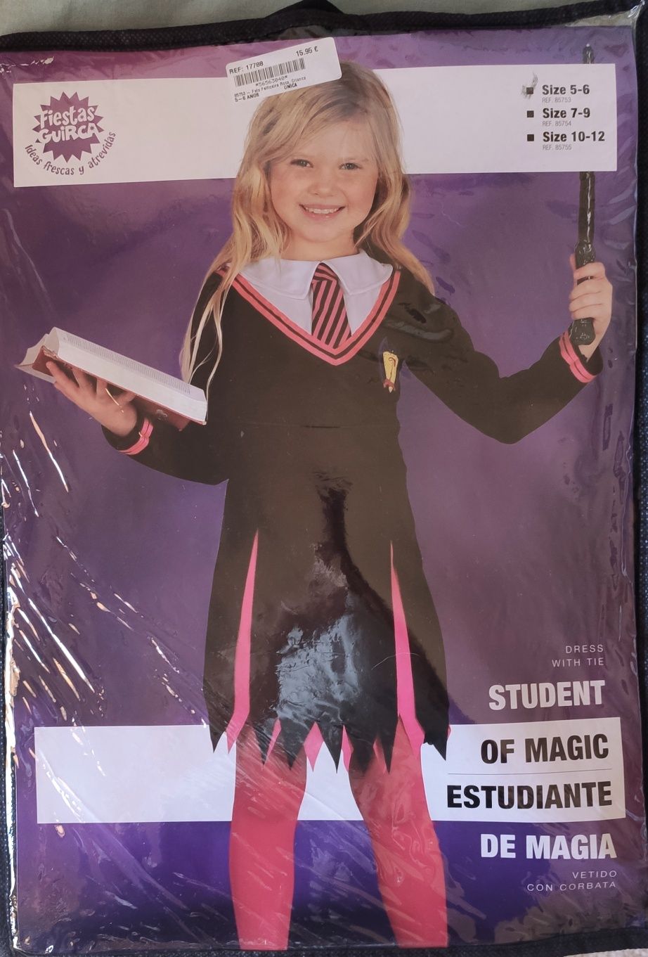 Fato de fantasia de Estudante de Hogwart, com varinha mágica s de meni