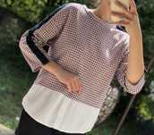 Bluza w kratkę przez głowę z koszulą rękaw 3/4 Stradivarius S 36