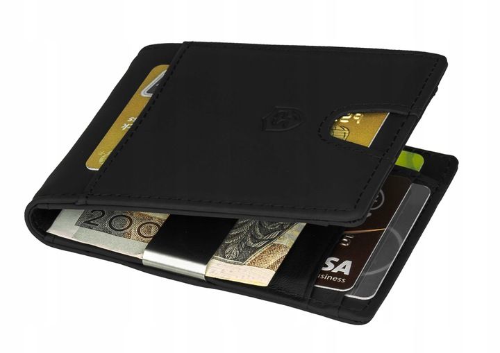Męski Portfel Cienki Rfid Slim Klips Czarny Etui