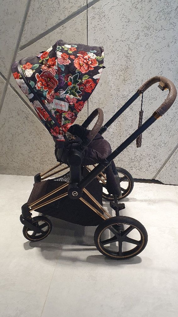 Cybex Priam Spring Blossom Dark wózek nosidełko Gondola fotelik baza