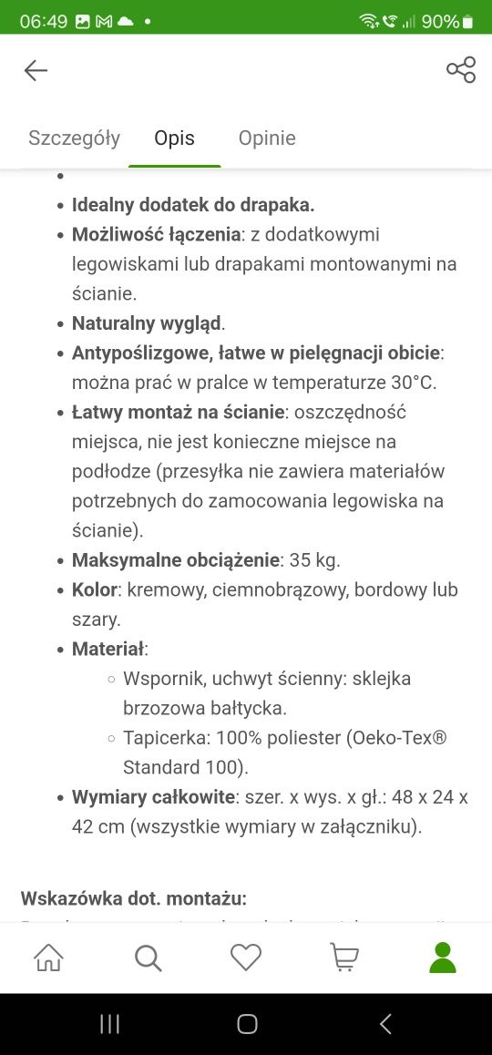 Zestaw ścianka dla kota wiszące legowisko