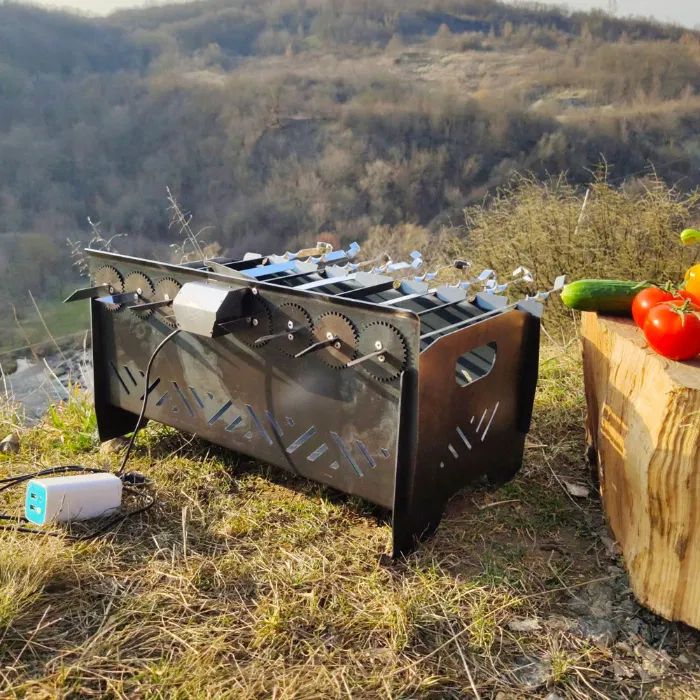 мангал автоматически, с мотором ленивый шашлычник с электроприводом