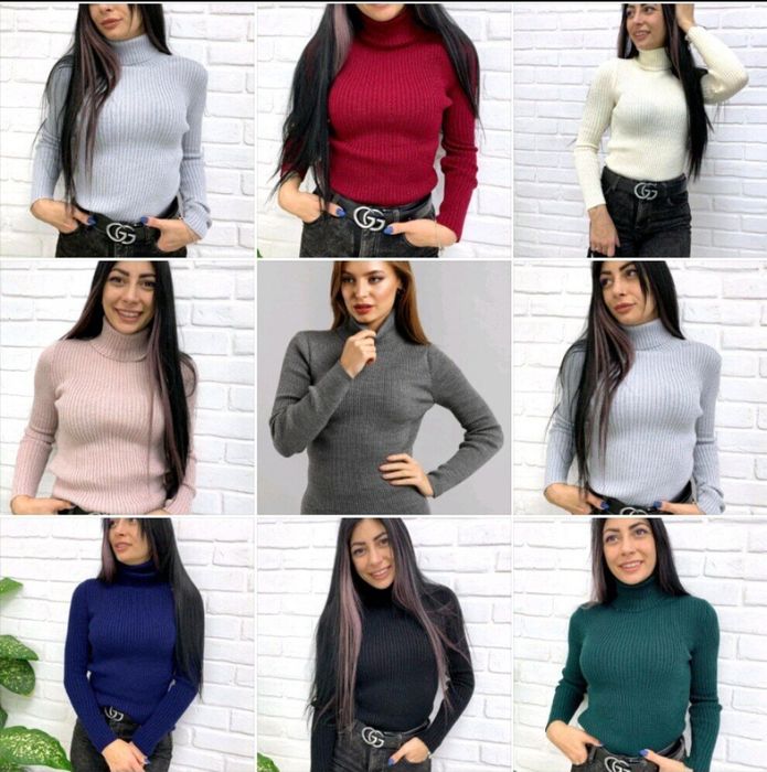 Теплый женский гольфик водолазка в рубчик