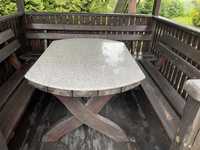 Meble ogrodowe sosnowe z blatem granitowym na stół