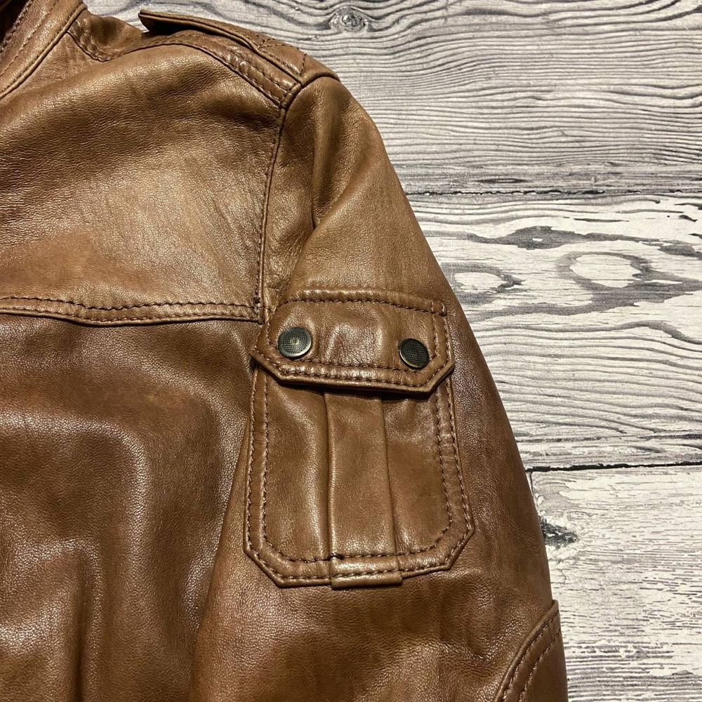 Кожаная куртка лайка Cortefiel Multipocket Brown Leather Jacket