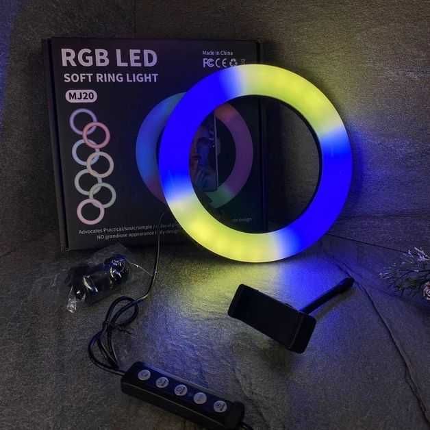 Кольцевая лампа, RGB-LED кольцо 20 см, Тринога для селфи 15 цветов